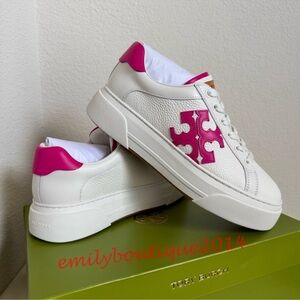 NIB Tory Burch Size 10 Signature Logo Color Block Platform Leather Sneaker Shoes